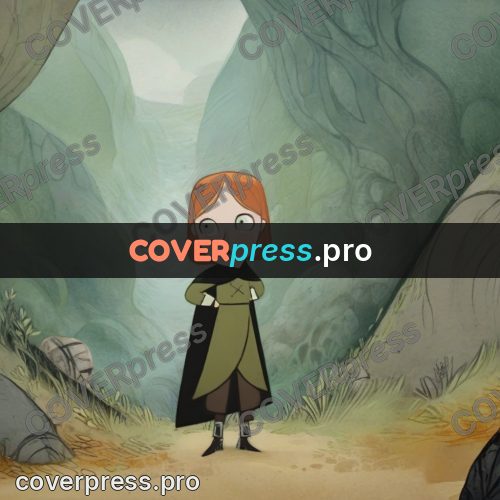 Fairy tale drawing: girl among large boulders