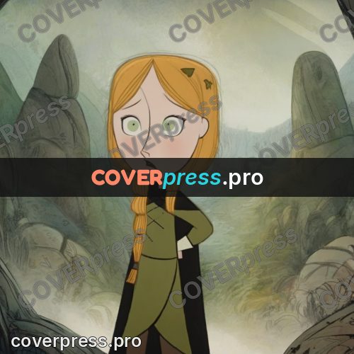 Fairy tale drawing: girl among large boulders