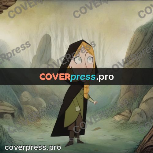 Fairy tale drawing: girl among large boulders