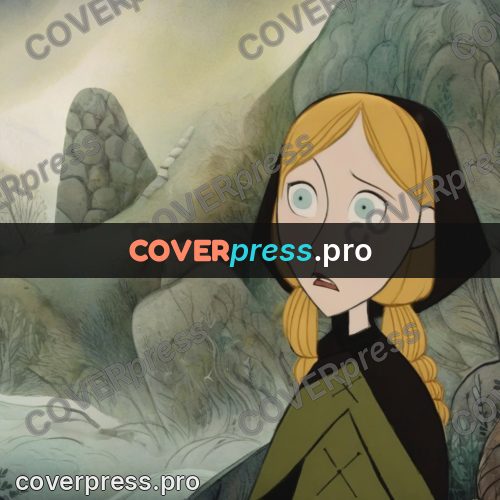 Fairy tale drawing: girl among large boulders