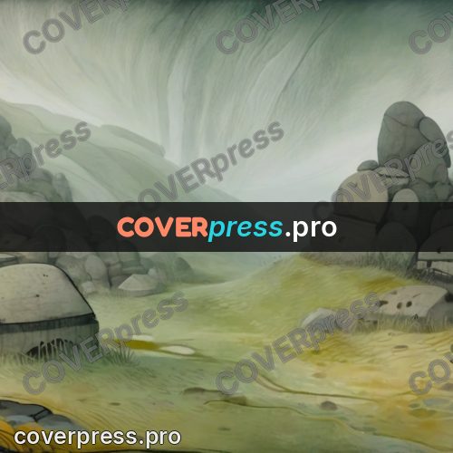 Fairy tale drawing: boulders on green slopes