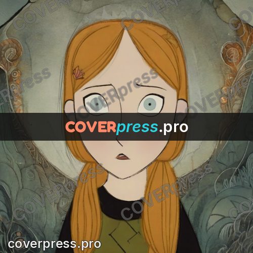 Fairy tale drawing: red-haired girl with large eyes