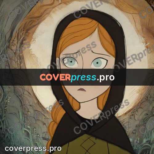 Fairy tale drawing: red-haired girl with large eyes