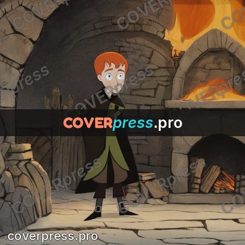 Fairy tale drawing: boy by a stone hearth