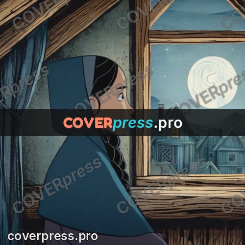 Fairy tale drawing: girl at a moonlit window