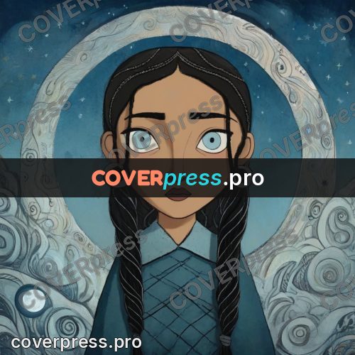 Fairy tale drawing: girl with braids before the moon