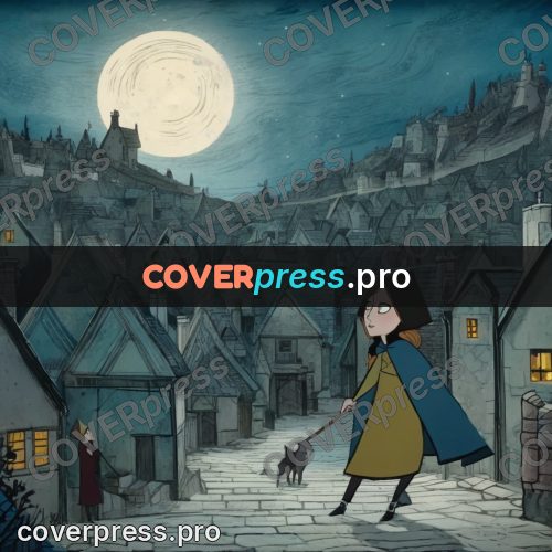 Fairy tale drawing: girl on a night street