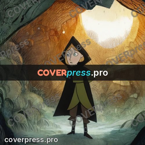 Fairy tale drawing: hooded boy among the rocks
