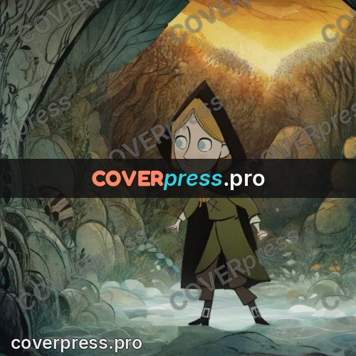Fairy tale drawing: hooded boy among the rocks