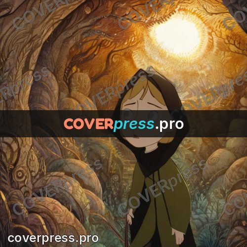 Fairy tale drawing: child in a golden wood