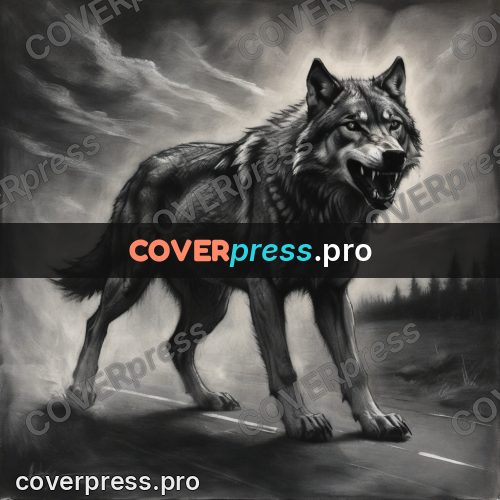 Charcoal sketch: wolf snarling at night