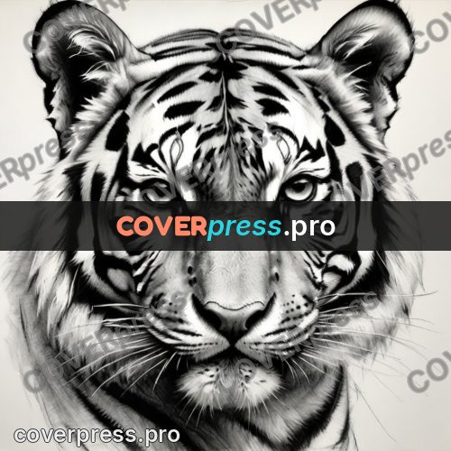 Charcoal sketch: tiger head facing the viewer