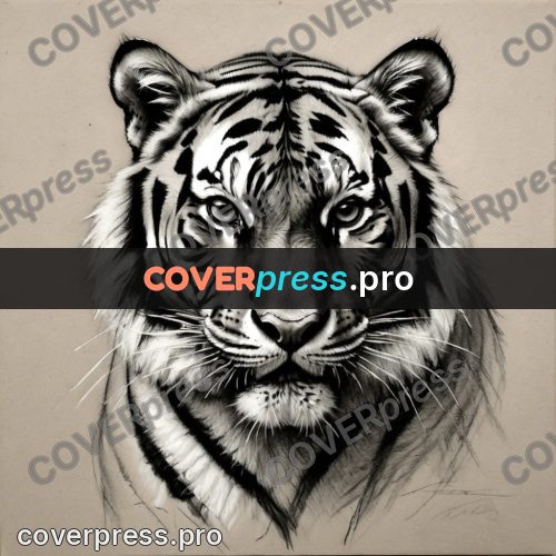Charcoal sketch: tiger head facing the viewer