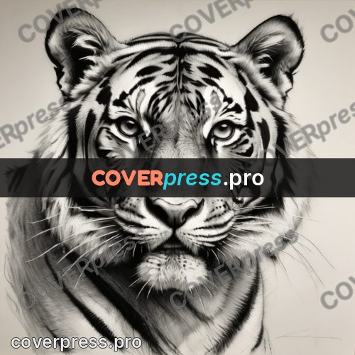 Charcoal sketch: tiger head facing the viewer