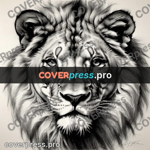 Charcoal sketch: lion face with a mane
