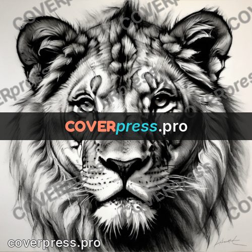 Charcoal sketch: lion face with a mane