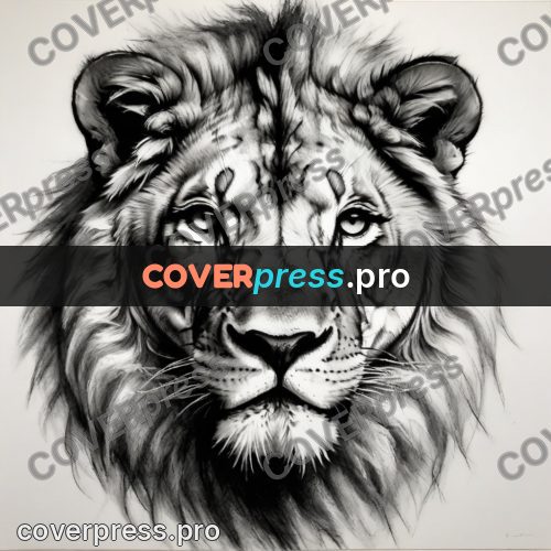 Charcoal sketch: lion face with a mane