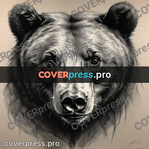 Charcoal sketch: bear head facing forward