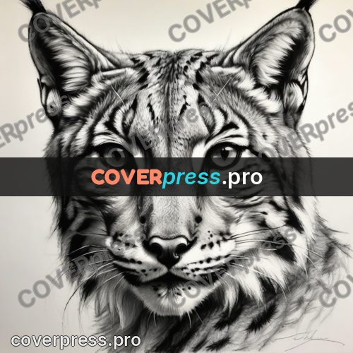 Charcoal sketch: lynx face with ear tufts
