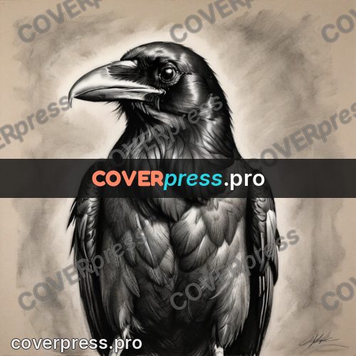 Charcoal sketch: raven with a heavy beak