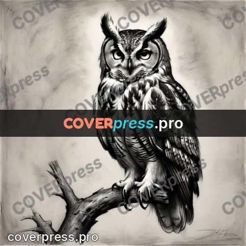Charcoal sketch: eagle owl on a perch