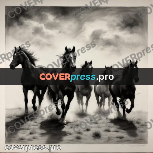 Charcoal sketch: herd of horses in dust