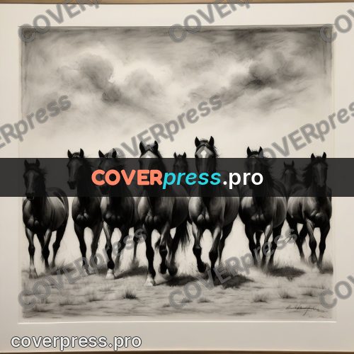 Charcoal sketch: herd of horses in dust