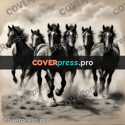 Charcoal sketch: herd of horses in dust