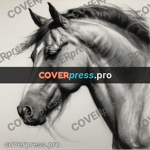 Charcoal sketch: horse head with windblown mane