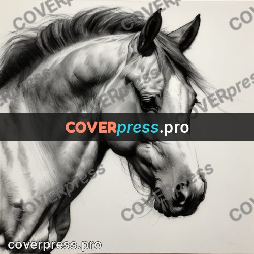 Charcoal sketch: horse head with windblown mane