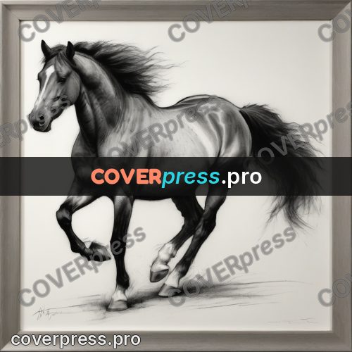 Charcoal sketch: horse head with windblown mane
