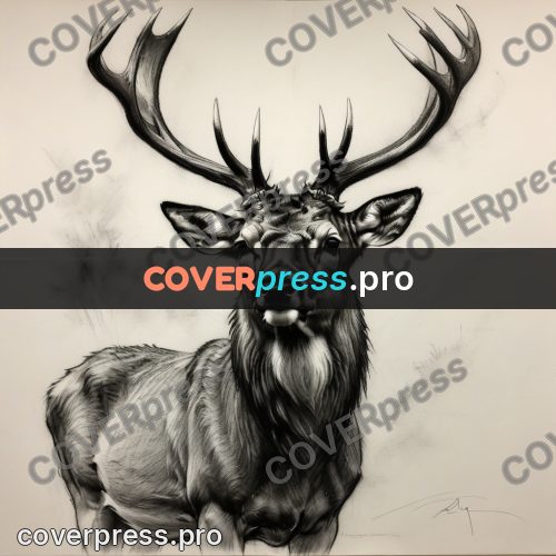 Charcoal sketch: deer with large antlers