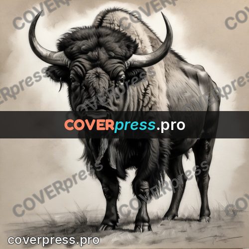 Charcoal sketch: bison walking forward