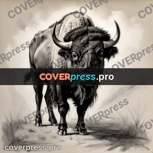 Charcoal sketch: bison walking forward