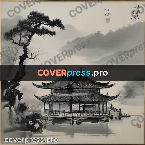 Ink wash drawing: pavilion on stilts by water