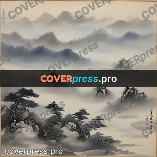 Ink wash drawing: mountain ridges in mist