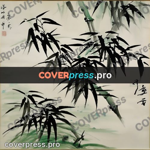 Ink wash drawing: bamboo stems with leaves