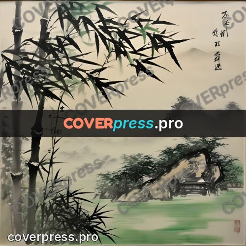 Ink wash drawing: bamboo by water in the hills