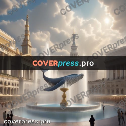 Digital illustration: whale in a city fountain