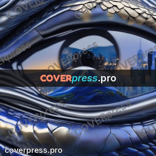 Digital illustration: giant eye above a city