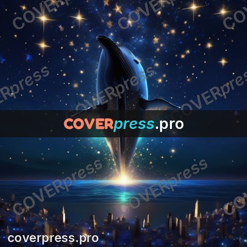 Digital illustration: whale in a starry sky