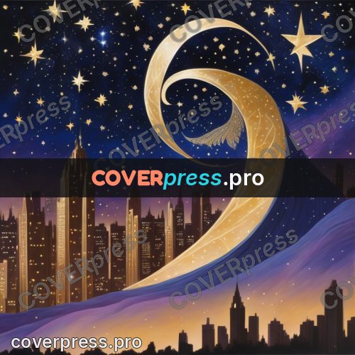 Digital illustration: night sky above a lit city