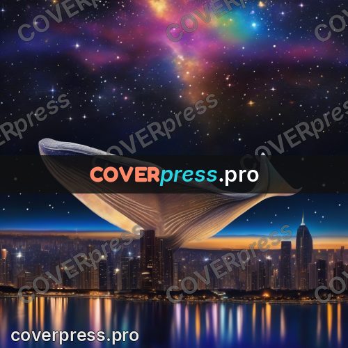 Digital illustration: night sky above a lit city