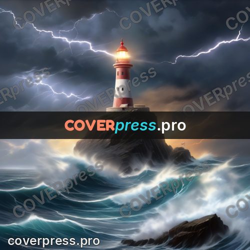 Digital illustration: lighthouse in a thunderstorm