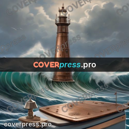 Digital illustration: lighthouse and a wooden deck