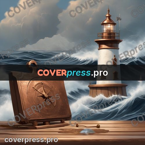 Digital illustration: lighthouse and a wooden deck