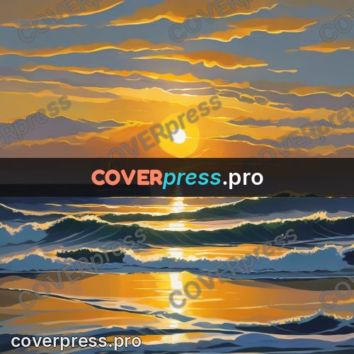 Digital illustration: sailboat at sea at sunset