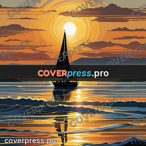 Digital illustration: sailboat at sea at sunset