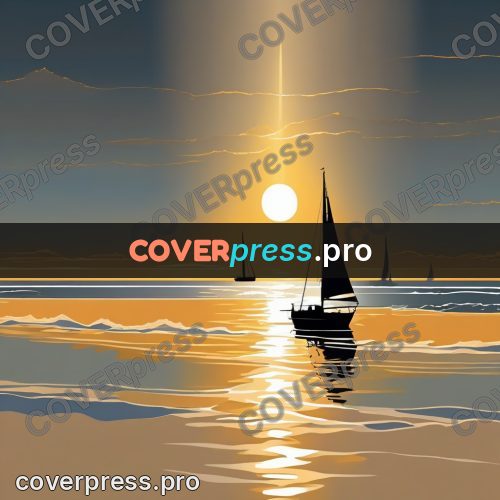 Digital illustration: sailboat at sea at sunset