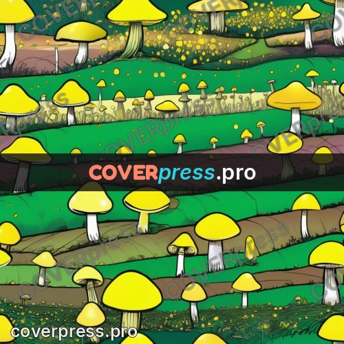 Digital illustration: field of yellow mushrooms